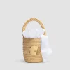 Iconic bucket bag in raffia