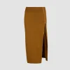 Knit midi pencil skirt in technical crepe
