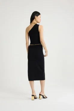 Knit midi pencil skirt in technical crepe