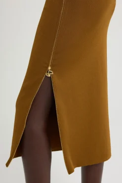 Knit midi pencil skirt in technical crepe