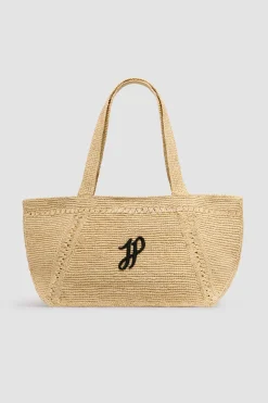 Large JP monogram trapeze tote in raffia