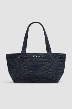 Large JP monogram trapeze tote in raffia