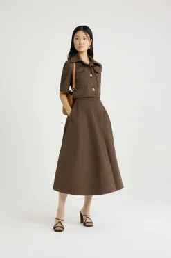 Long A-line skirt in organic cotton gabardine