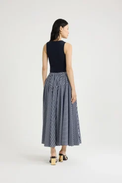 Long volume skirt in printed organic cotton poplin