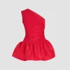 One-shoulder bubble mini dress in recycled ottoman faille