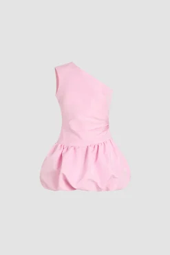 One-shoulder bubble mini dress in recycled ottoman faille