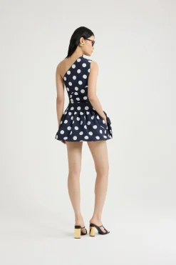 One-shoulder bubble mini dress in printed recycled ottoman faille