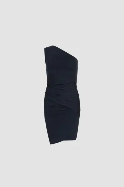 One-shoulder dress in stretch organic cotton