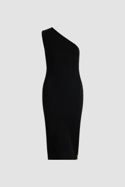 One-shoulder knit midi dress in technical crepe