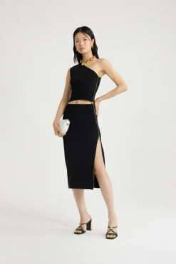 One-shoulder knit top in technical crepe