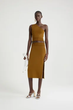 One-shoulder knit top in technical crepe