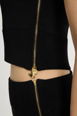 One-shoulder knit top in technical crepe