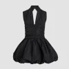 Open back bubble mini dress in recycled faille