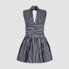 Open back bubble mini dress in printed organic cotton poplin