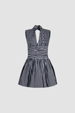 Open back bubble mini dress in printed organic cotton poplin