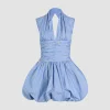 Open back bubble mini dress in printed organic cotton poplin