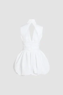 Open back bubble mini dress in recycled faille
