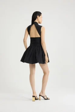 Open back bubble mini dress in recycled faille