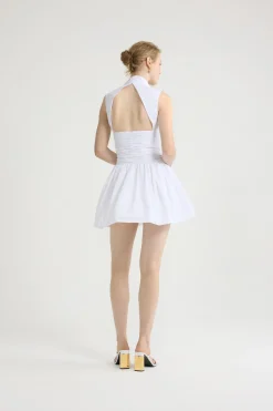 Open back bubble mini dress in recycled faille