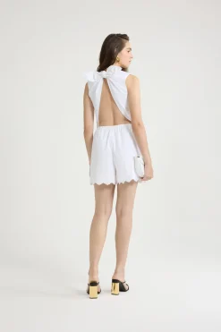 Open back playsuit in organic cotton poplin