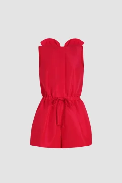 Open back playsuit in recycled ottoman faille