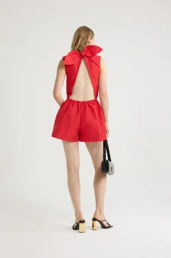 Open back playsuit in recycled ottoman faille