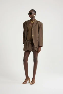 Oversized belted jacket in organic cotton gabardine