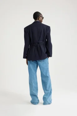 Oversized belted jacket in sustainable technical wool twill
