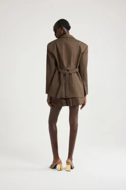 Oversized belted jacket in organic cotton gabardine