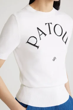 Patou jacquard knit top in eco-friendly cotton blend