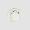 Patou logo jacquard cropped knit top in Merino wool blend