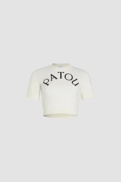 Patou logo jacquard cropped knit top in Merino wool blend