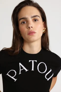 Patou logo jacquard cropped knit top in Merino wool blend