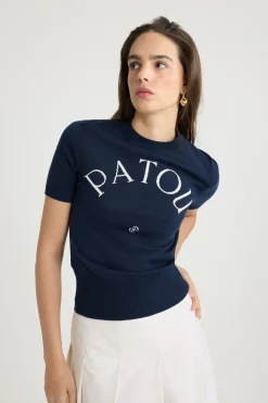 Patou logo jacquard knit top in cotton blend