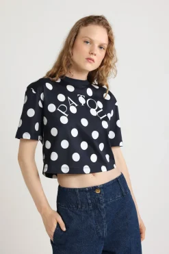 Patou logo split back t-shirt in printed organic cotton