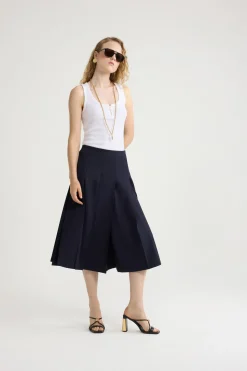 Pleated midi skirt in sustainable technical wool twill