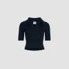Polo knit top in technical crepe