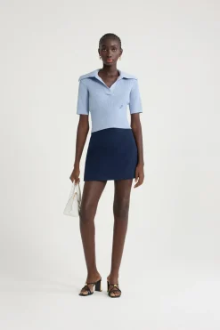 Polo knit top in technical crepe