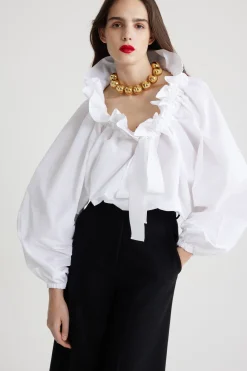 Puff sleeve poplin top