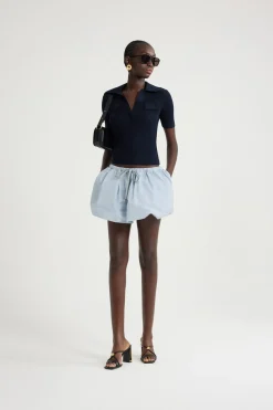 Rib knit polo top in cotton