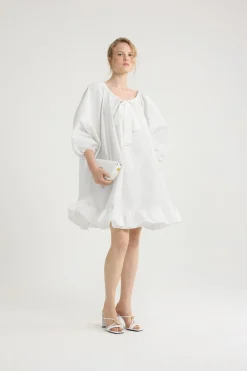 Ruffle hem dress in recycled faille