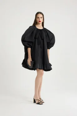 Ruffle hem dress in recycled faille