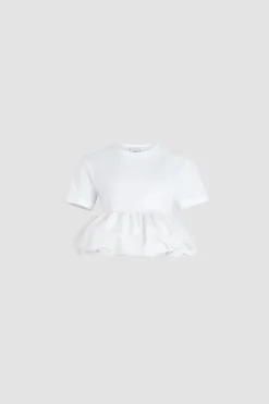 Ruffle hem t-shirt in organic cotton and faille