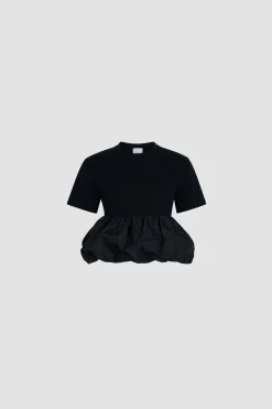 Ruffle hem t-shirt in organic cotton and faille