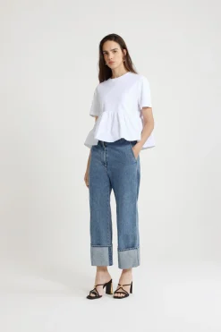 Ruffle hem t-shirt in organic cotton and faille