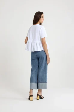 Ruffle hem t-shirt in organic cotton and faille