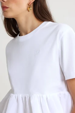 Ruffle hem t-shirt in organic cotton and faille