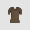 Scoop neck t-shirt in ribbed organic cotton blend