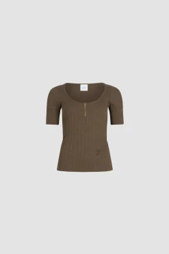 Scoop neck t-shirt in ribbed organic cotton blend
