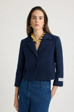 Short tailored jacket in lightweight organic cotton tweed